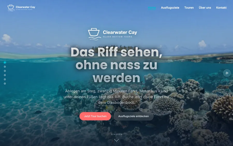 Startseite der Demo mit Split-Shot über und unter Wasser