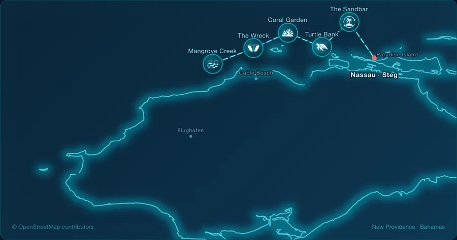 Interaktive Karte der Bucht mit eingezeichneter Rundfahrt